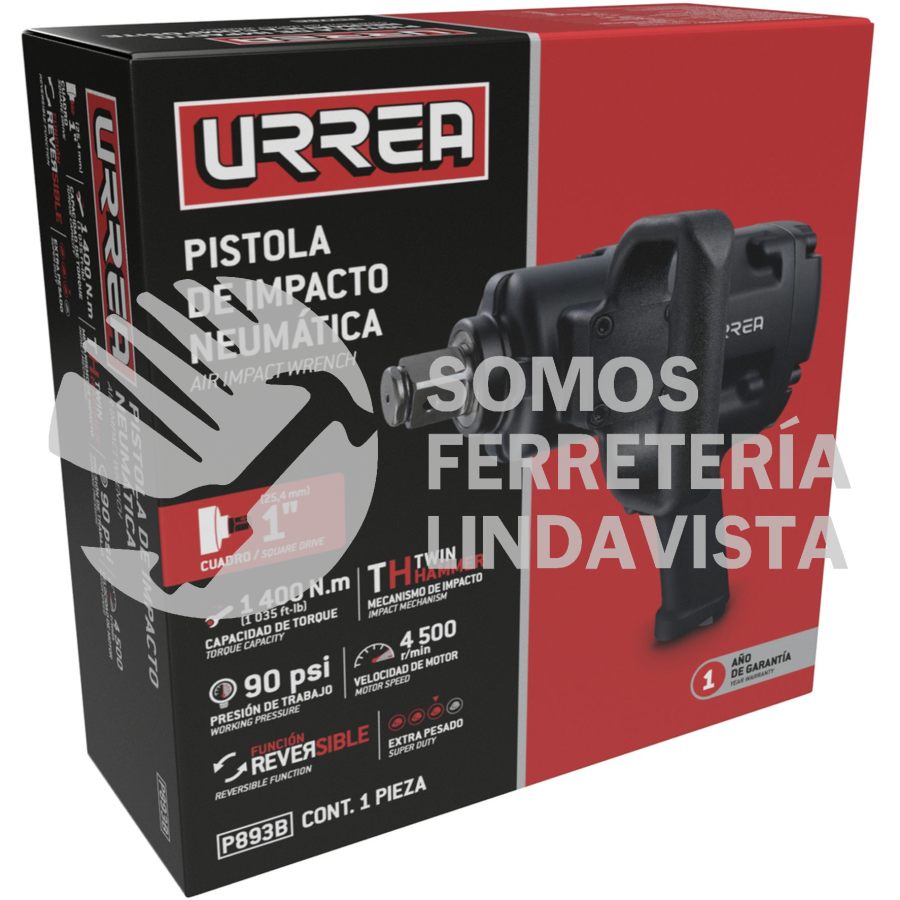 P893B PISTOLA DE IMPACTO NEUMÁTICA CUADRO DE 1" 1,035 FT-LB COMPOSITE SISTEMA TWIN HAMMER URREA