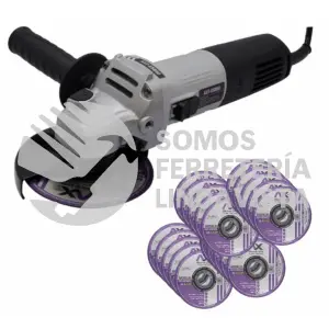ES850-C1 MINI ESMERILADORA 4 1/ 2"  850W Y 20 DISCOS DE CORTE SUPER DELGADO DE 4 1/ 2"  X 1