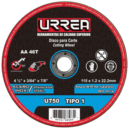 U750 DISCO ABRASIVO TIPO 1 PARA ACERO INOXIDABLE 4-1/2