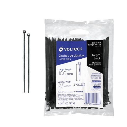 44320 CIN-1810N BOLSA CON 100 CINCHOS PLASTICOS 18 LB 100X2.5 MM NEGROS VOLTECK