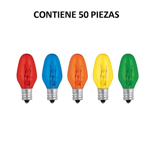 46822 FI-50C CAJA CON 50 FOCOS INCANDESCENTES DE COLORES BASE E12 7.5W VOLTECK