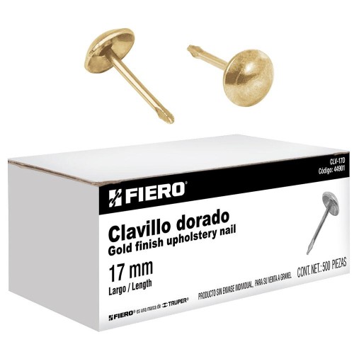 44901 CLV-17D CAJA CON 500 CLAVILLOS DORADOS DE 17 MM FIERO