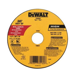 DW8062Z DISCO ULTRA DELGADO DE CORTE PARA METALES Y ACERO INOXIDABLE 4 1/2X0,045X7/8, 115X1 14X22MM TIPO 41 MAX RPM: 13,300 A60T DEWALT