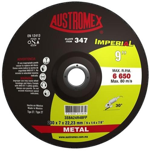 347 DISCO CON CENTRO DEPRIMIDO PARA DESBASTE DE METAL IMPERIAL TIPO 27 GRANO 24 (9