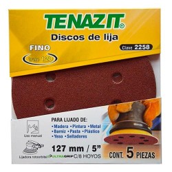 2258 DISCO DE LIJA AUTOADHERIBLE ANTIESTATICO GRANO FINO CON 5 PZAS CON 8 HOYOS (5) TENAZIT