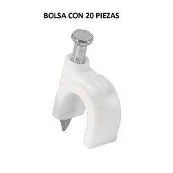 48273 GCU-8B BOLSA CON 20 GRAPAS BLANCAS DE 8 MM PARA CABLE REDONDO VOLTECK