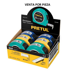 21625 PRO-8MEC FLEXOMETRO 8 M CINTA 25 MM DISPLAY BOX CON 6 PZAS PRETUL