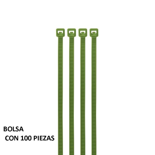 41012 CIN-1810V BOLSA CON 100 CINCHOS PLASTICOS 18 LB 100 X 2.5 MM VERDES VOLTECK