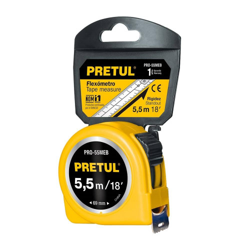 28022 PRO-55MEB FLEXOMETRO AMARILLO 5.5 M CINTA 25 MM EN TARJETA PRETUL