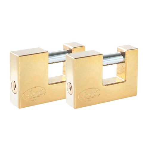 J2CCL JUEGO DE 2 CANDADOS PARA CORTINA 80 MM, LATON BRILLANTE, LLAVE ESTANDAR LOCK