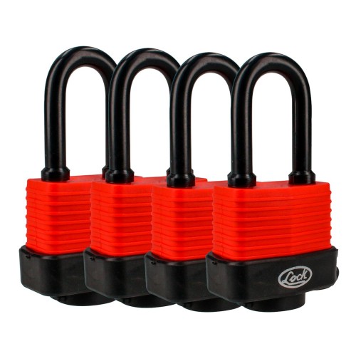 J4CIL JUEGO DE 4 CANDADOS IMPERMEABLES LARGOS 40 MM, LLAVE ESTANDAR LOCK