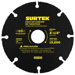 DDT45S DISCO DE DIAMANTE MULTI-CORTE PUNTA DE CARBURO DE TUNGSTENO, 4-1/2