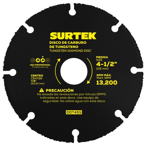 DDT45S DISCO DE DIAMANTE MULTI-CORTE PUNTA DE CARBURO DE TUNGSTENO, 4-1/2