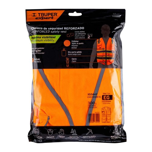 102442 CHS-900N-XL CHALECO DE SEGURIDAD DE ALTA VISIBILIDAD NARANJA EXTRA GRA TRUPER