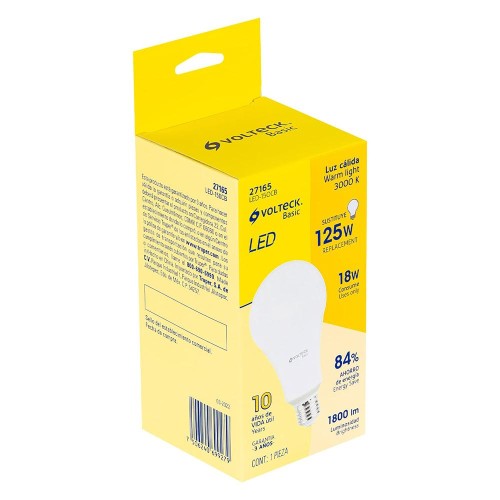 27165 LED-150CB LAMPARA DE LED TIPO BULBO A25 18 W LUZ CALIDA CAJA BASIC VOLTECK