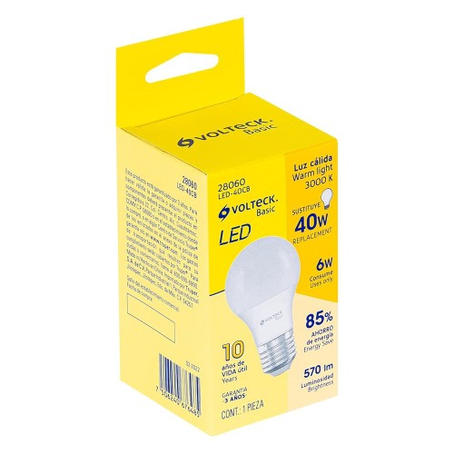 28060 LED-40CB LAMPARA DE LED TIPO BULBO A19 6 W LUZ CALIDA CAJA BASIC VOLTECK