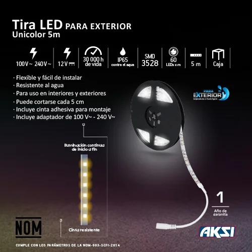 128603 TIRA LED PARA EXTERIOR (IP65) COLOR AMBAR 2200K (5 MTS) - LÍNEA ECO AKSI